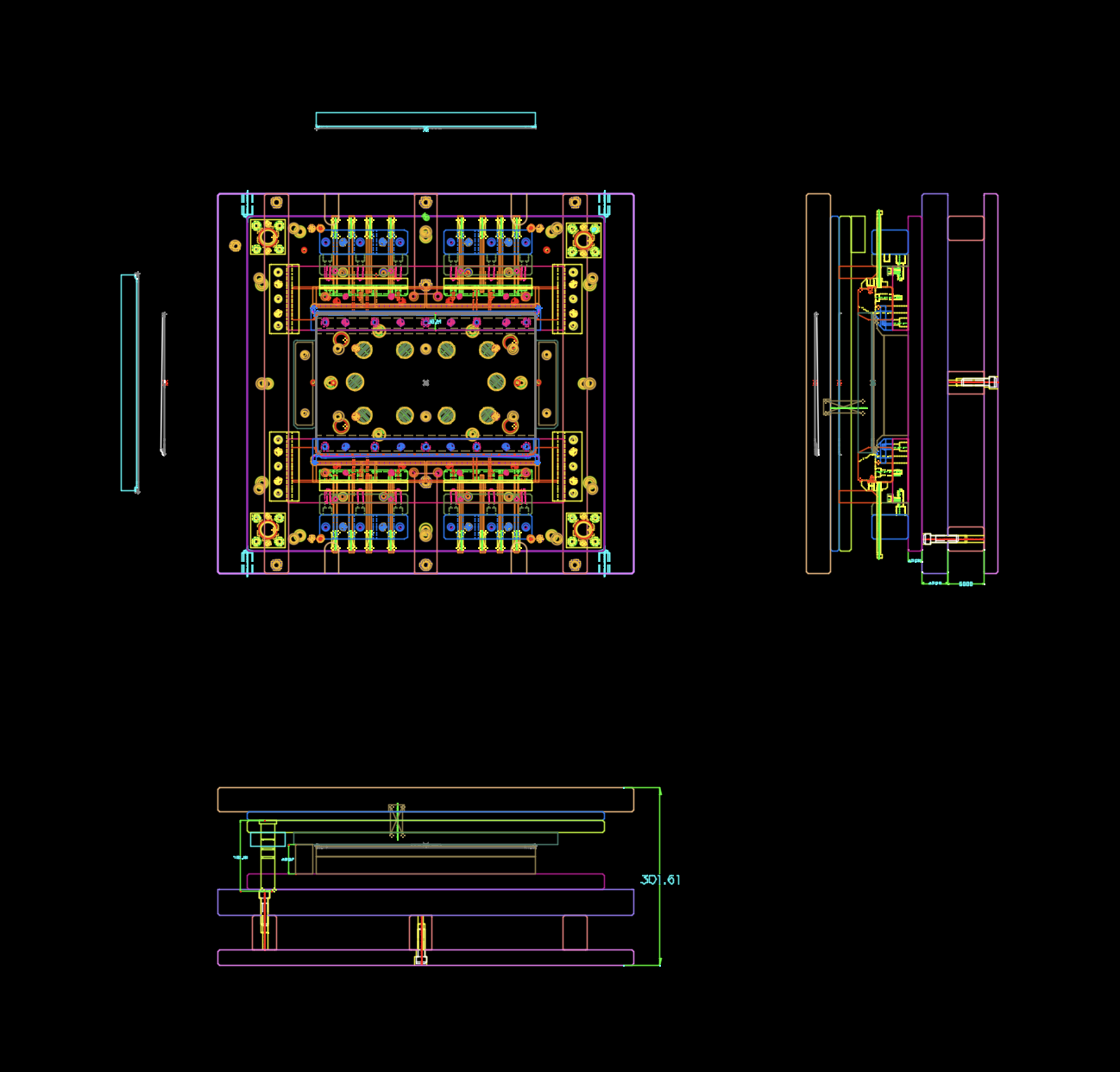 14寸笔记本A壳冲压前后侧切模具设计图